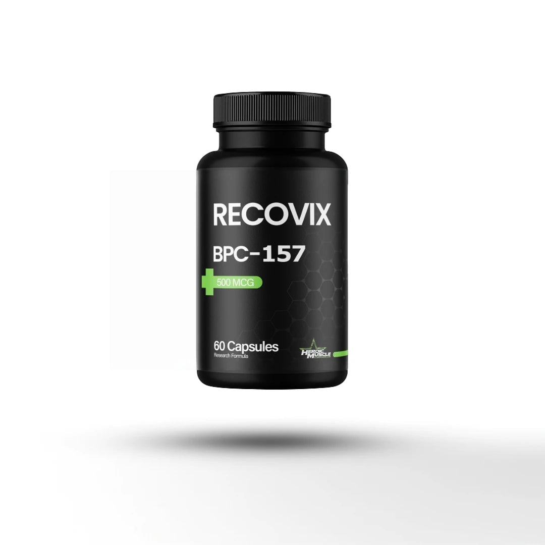 Heroic Muscle Recovix BPC-157 supplement bottle on a white background