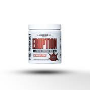 Fat burning pre-workout supplement container for Heroic Muscle 'Eruption' Tiger's Blood flavor on a white background