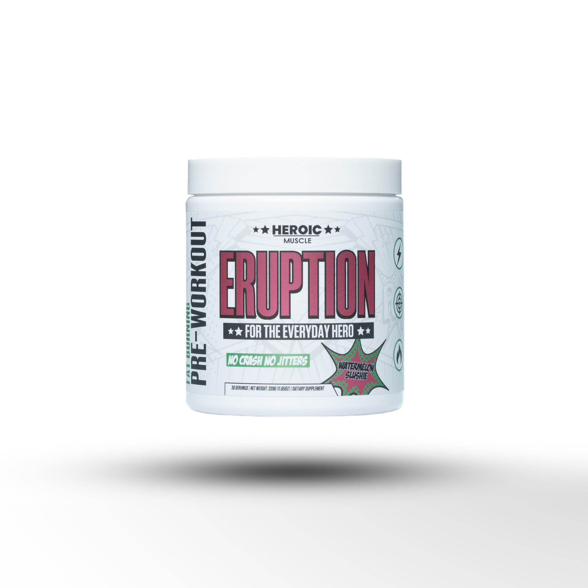 Heroic Muscle fat burning pre-workout mix in Watermelon Slushie flavor front of label